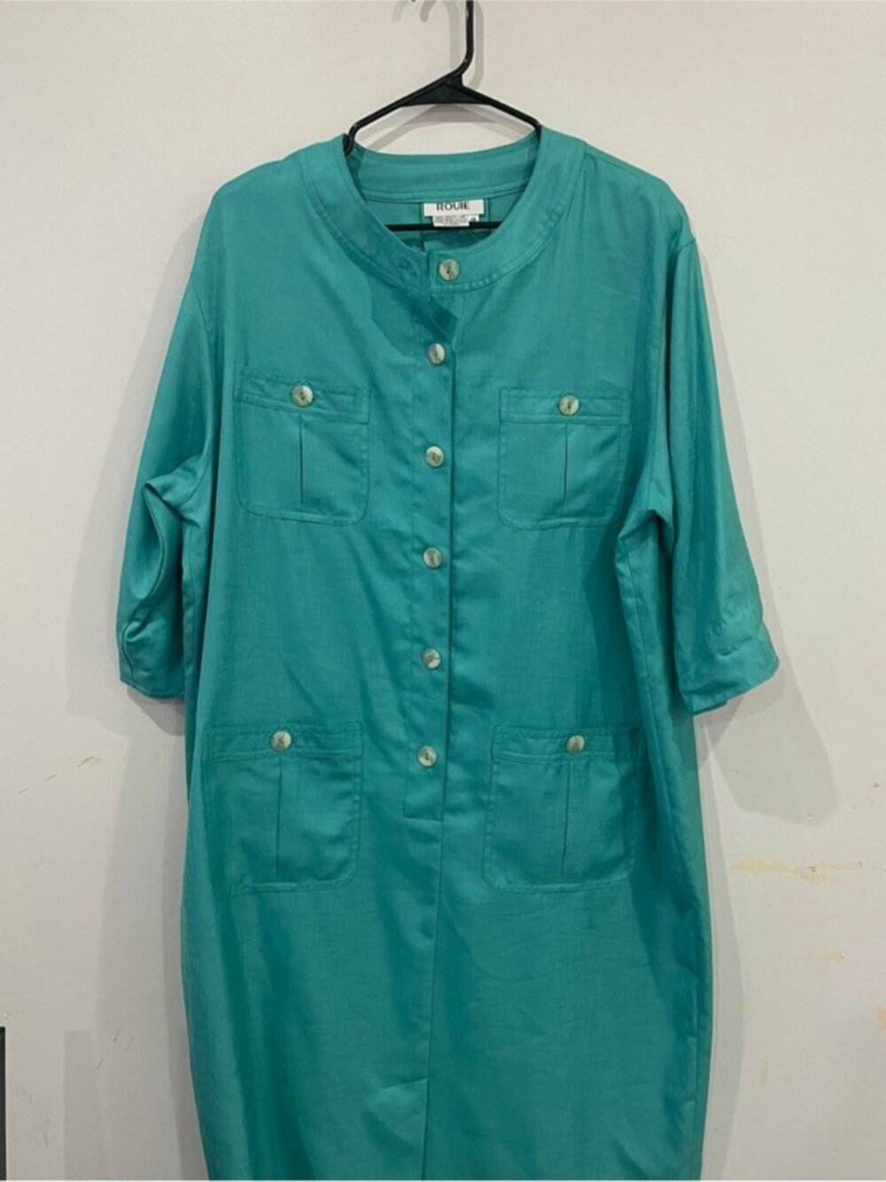 Vintage Rouie Turquoise Button Front Shift Dress Size 18 - Picture 8 of 11